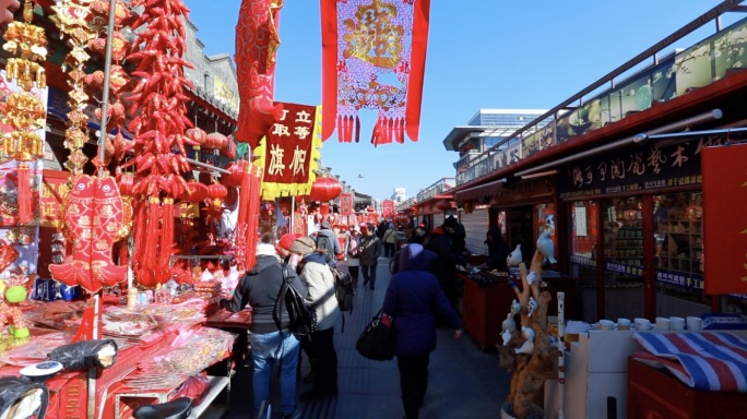 天津古文化街春节人流街景