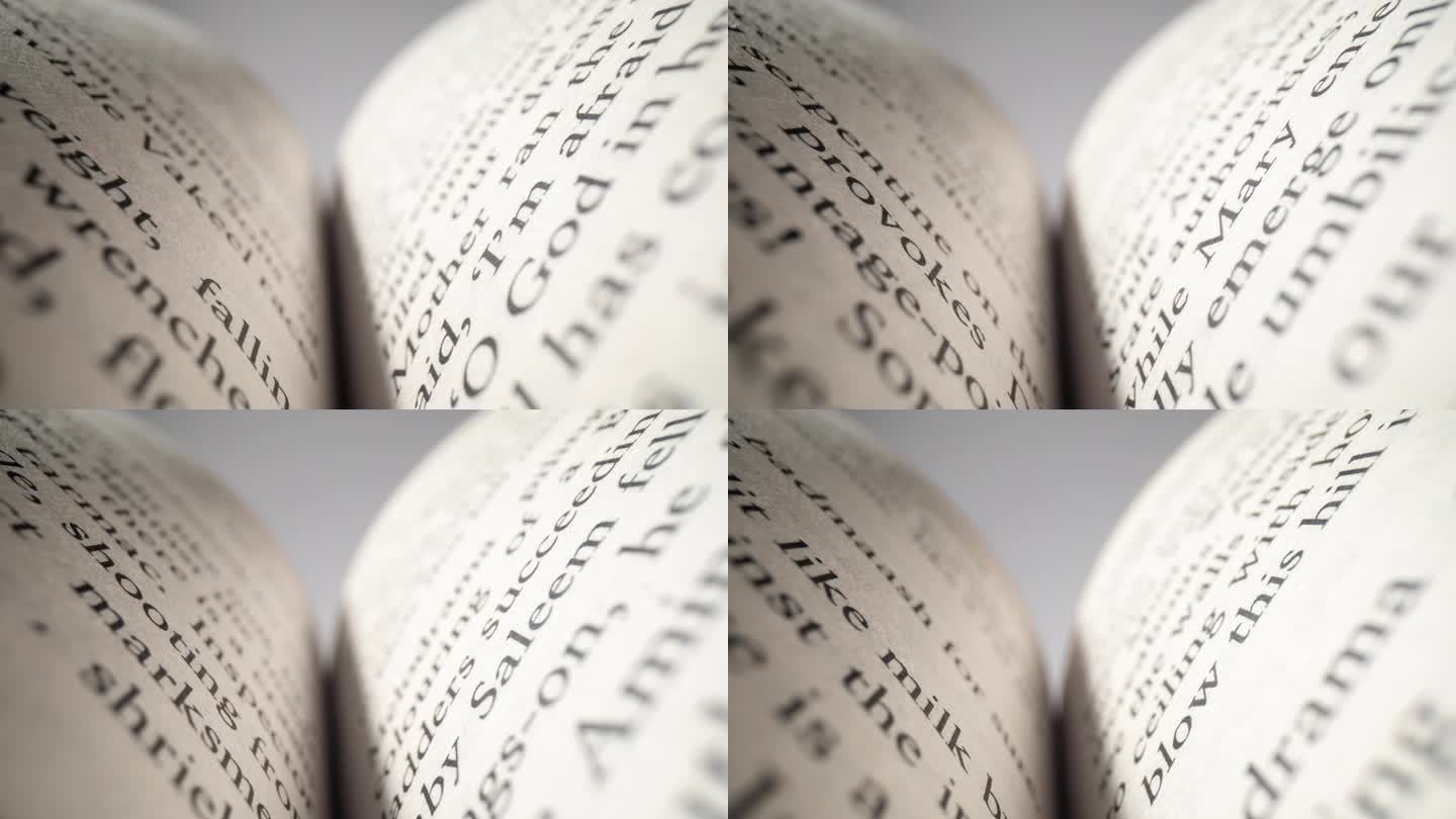 一本书页面上文字的微距镜头