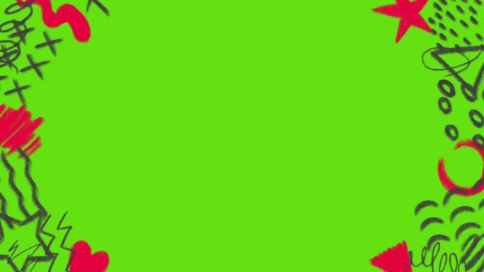4K高清涂鸦可爱闪亮的星星点点彩纸矩形框架边框手绘卡通舞蹈线停止运动最小循环动画运动图形颜色绿色屏幕