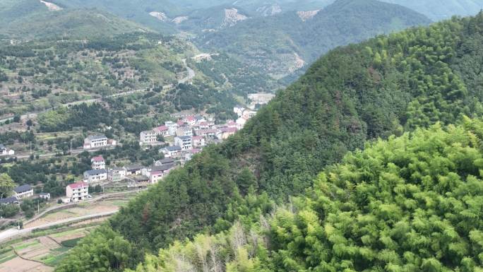 航拍浙江山区山村农村竹林竹山竹海毛竹山