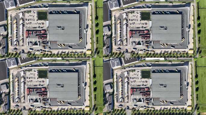 韦尔登，2023年6月14日，荷兰。巨型超市，配送中心。自顶向下视图。