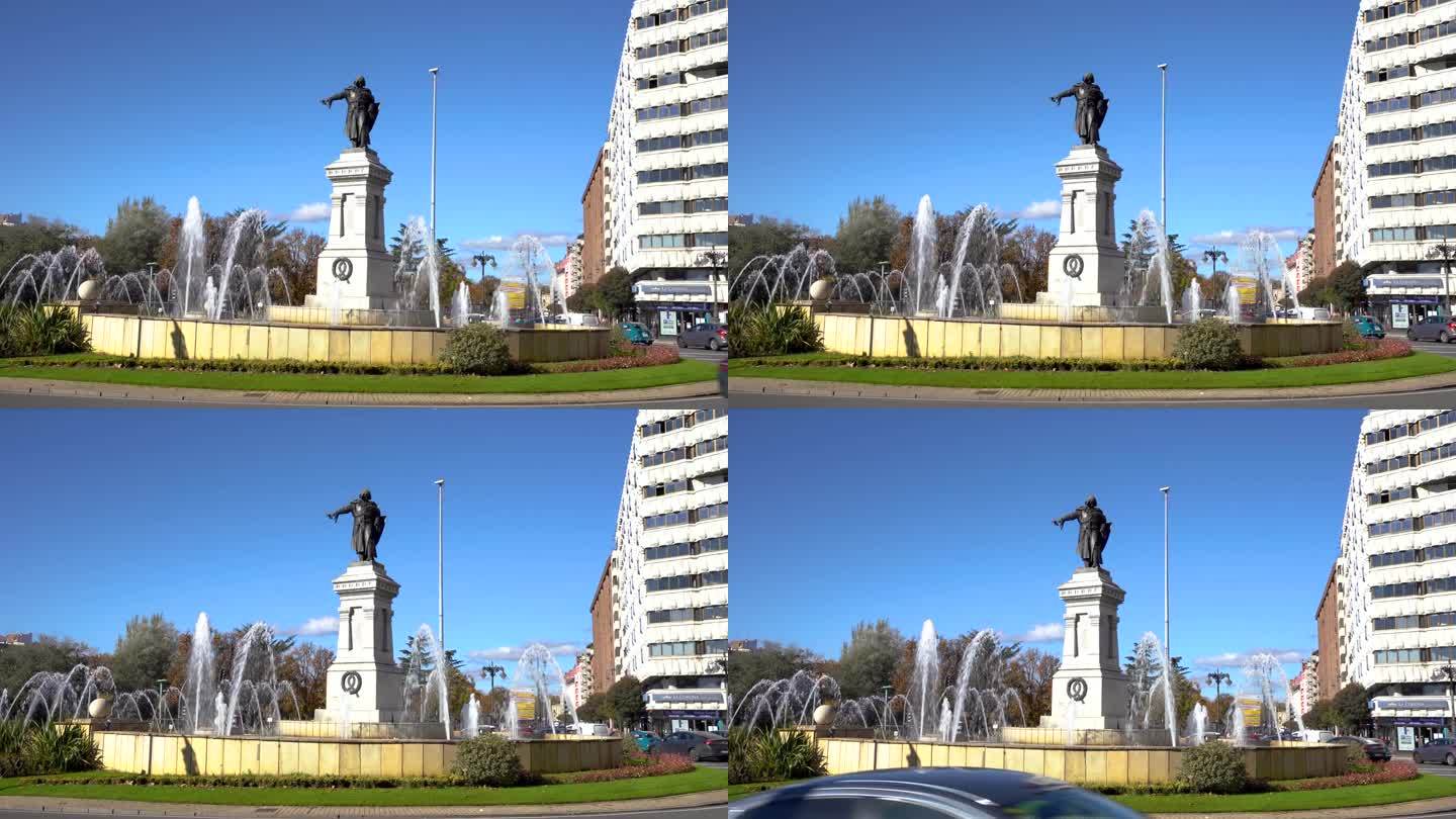 广场古兹曼埃尔布埃诺与喷泉和纪念碑Guzmán埃尔布埃诺