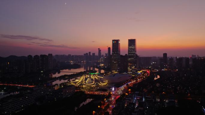 湖南长沙梅溪湖城市夜景风光航拍