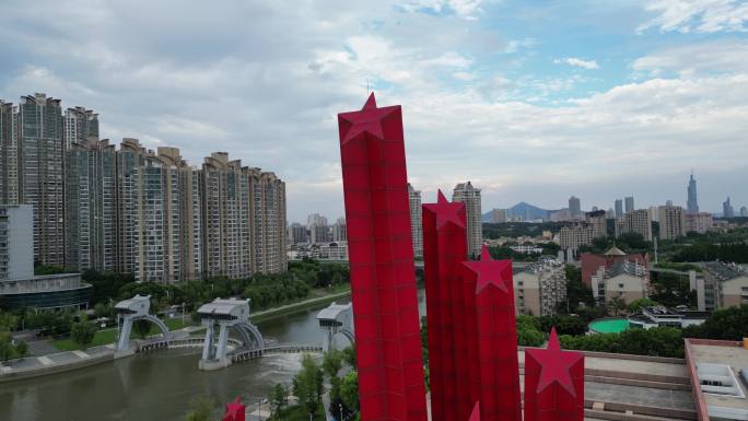 南京渡江胜利纪念馆 4K红星雕塑近景航拍