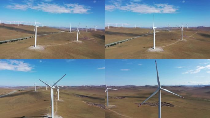 4K内蒙古大草原新能源风力发电风车航拍