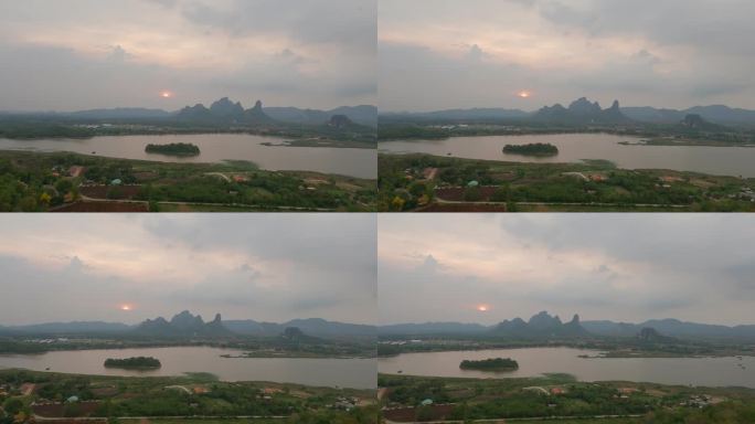 鸟瞰泰国富燮莱克湖的日落