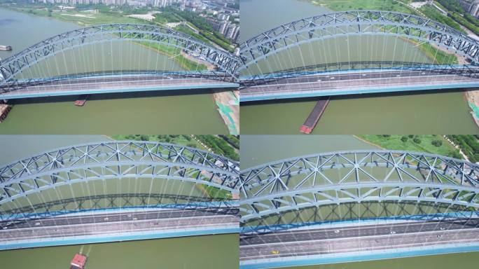 航拍武汉城市交通道路汉江湾大桥
