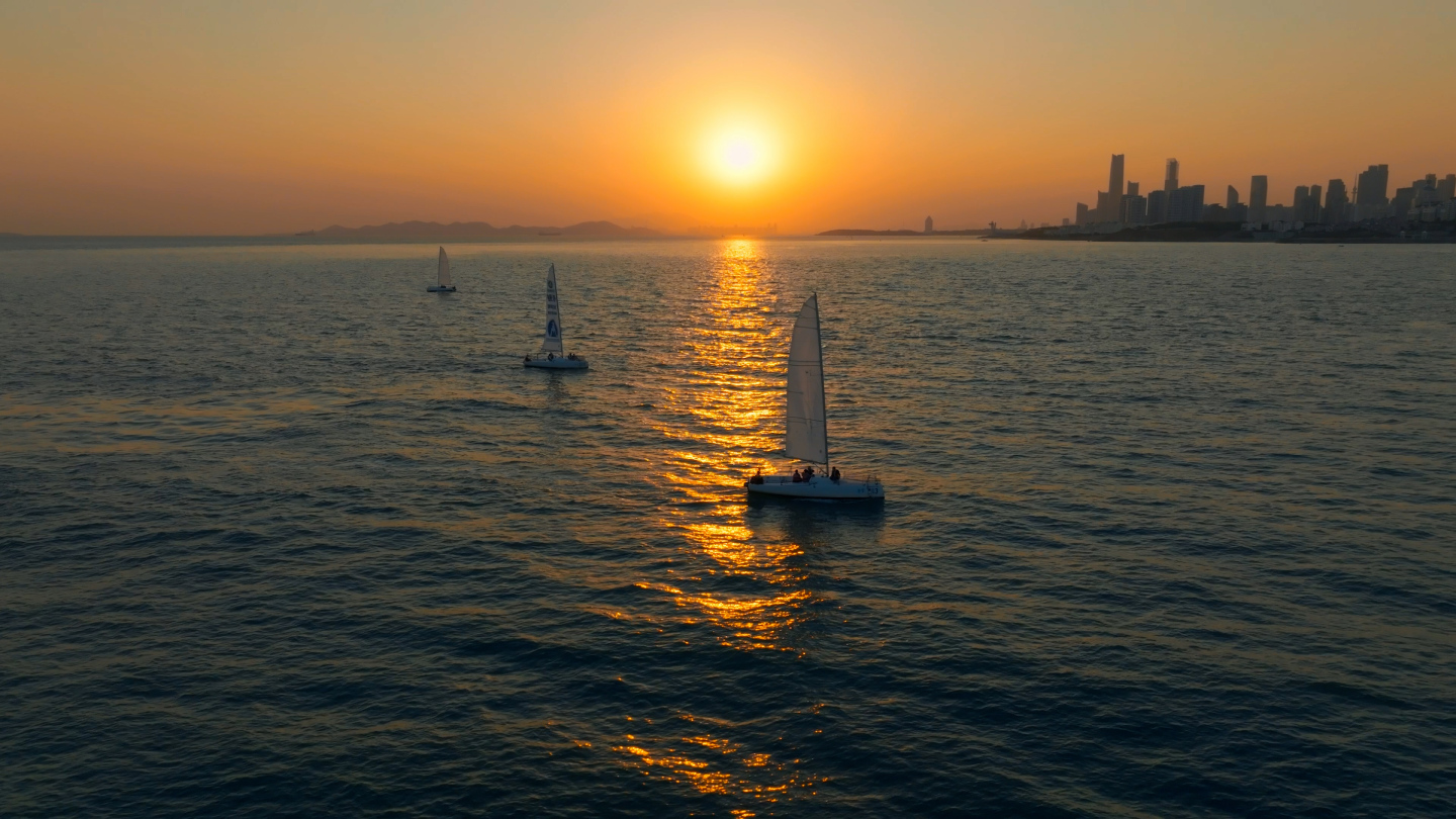 大海 落日 夕阳 帆船