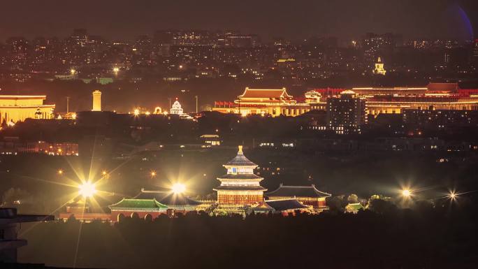 北京爬楼拍摄天坛亮灯夜景延时