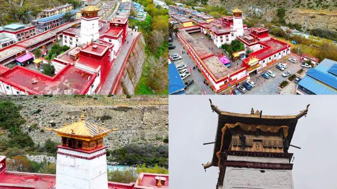 航拍西藏洛扎色乡色卡古托寺转经道