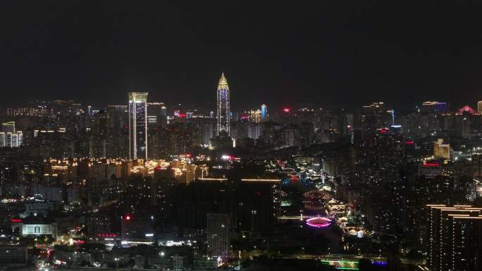 温州瓯海夜景世贸大厦航拍