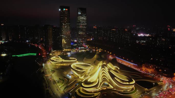 湖南长沙梅溪湖城市夜景风光航拍