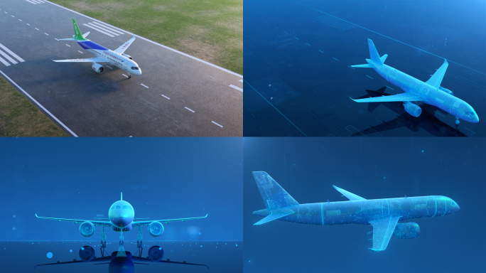 科技感国产大飞机起飞三维动画