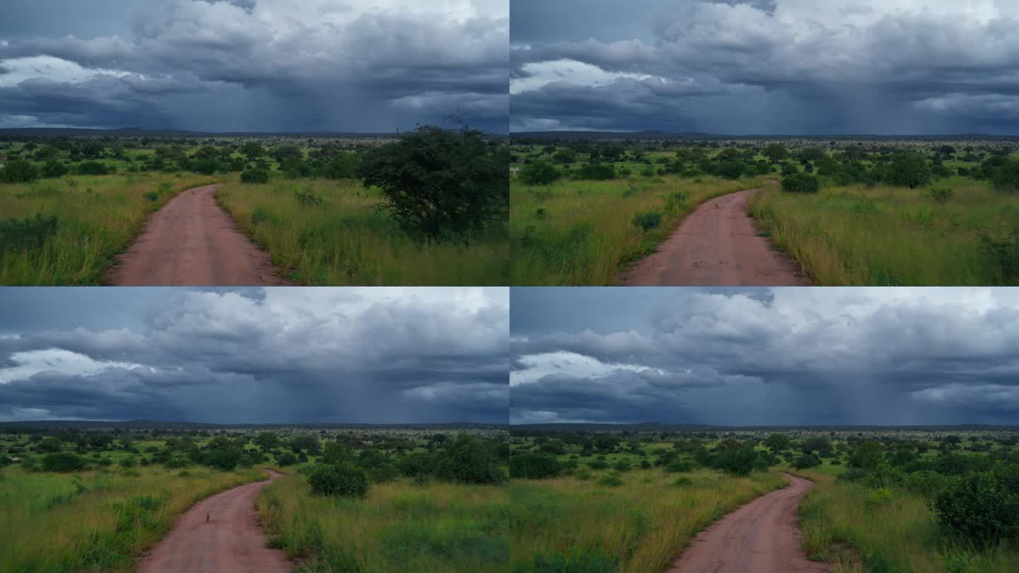在一个阴天驾车穿越坦桑尼亚美丽的风景
