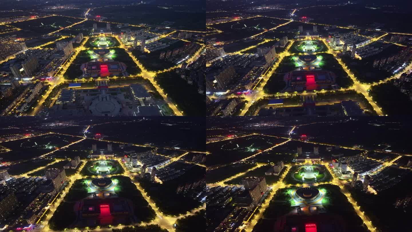 辽宁省辽阳市市府广场夜景航拍延时