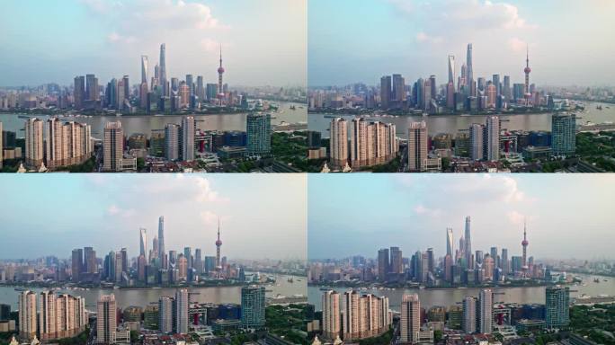 中国上海黄浦江两岸城市风光航拍