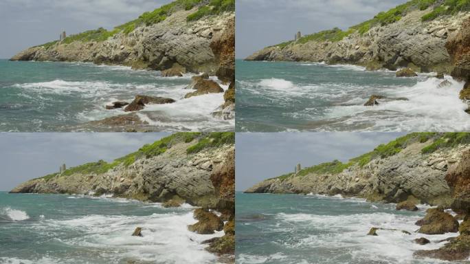 岩石在西班牙海上刮起了大风