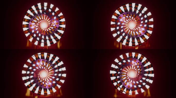 催眠循环动画。3d无尽的动画。循环无缝运动设计。令人满意的动画。3d循环动画背景。橘红色和紫色的圆圈