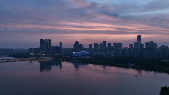 沈阳浑河夕阳夜景4K航拍