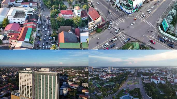 老挝万象城市景观航拍