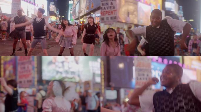 美国时代广场 跳舞表演 街头艺人 广告牌
