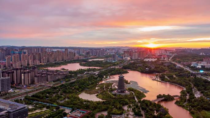 南宁五象湖夕阳晚霞日落