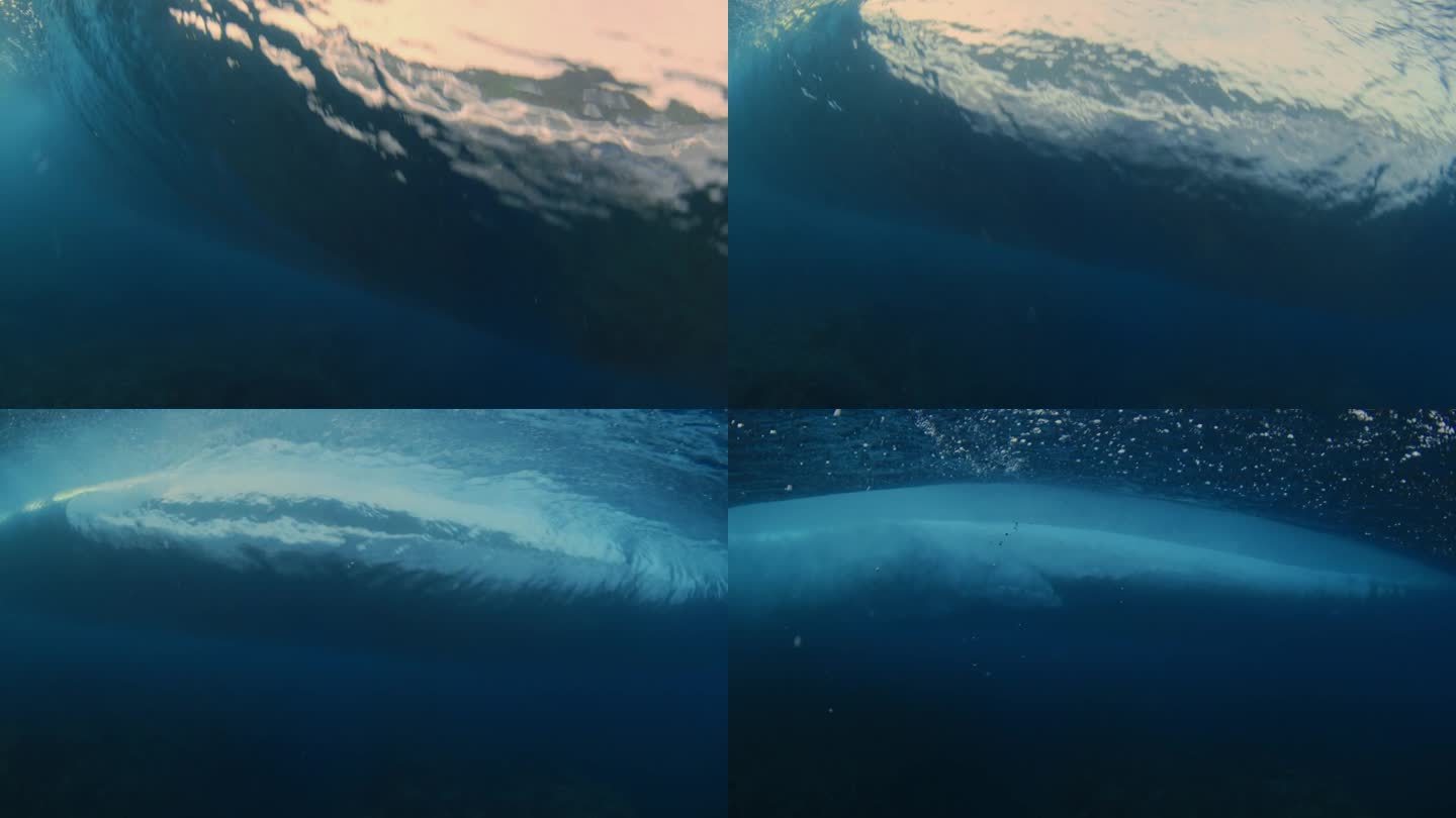 热带海洋桶状波浪破裂的水下景象