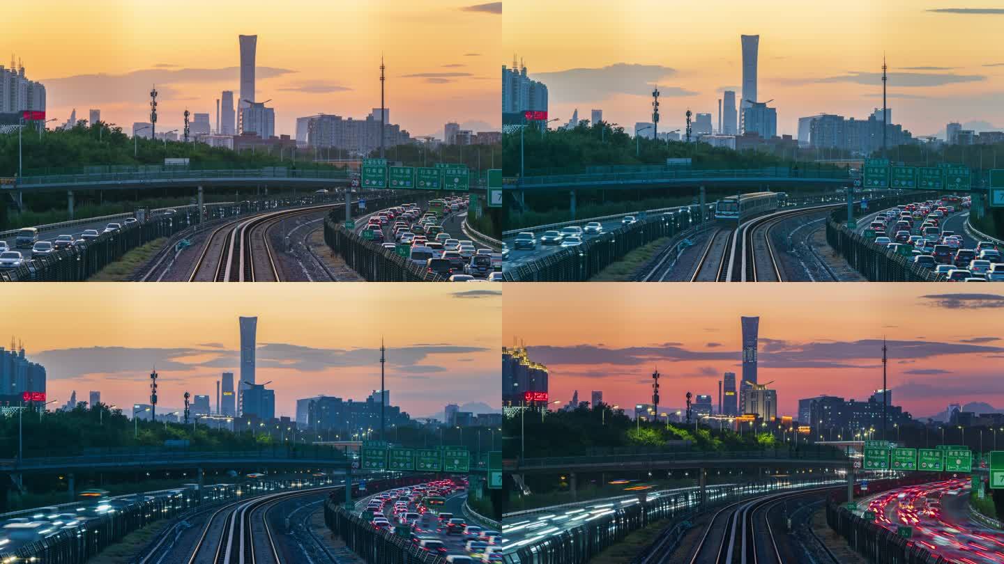 北京管庄地铁CBD车流延时摄影