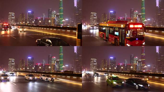 广州晚上交通高帧率慢镜城市交通