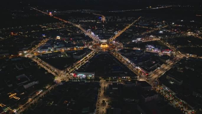 航拍新疆伊犁特克斯八卦城夜景