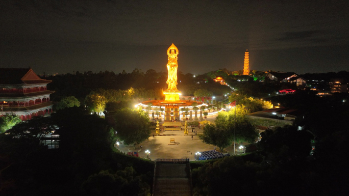 广州番禺莲花山夜景航拍素材