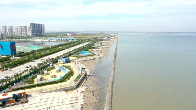 天津东疆港亲海公园东疆湾人工海滩航拍