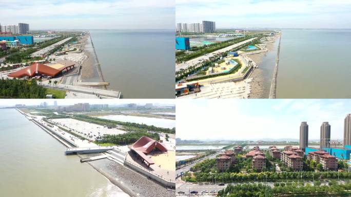 天津东疆港亲海公园东疆湾人工海滩航拍