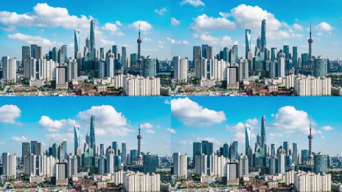 中国上海城市金融区蓝天白云延时