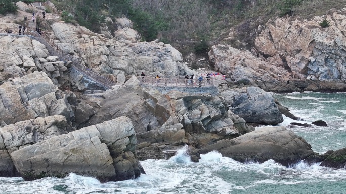 航拍威海市环翠区环海路猫头山3号观景台