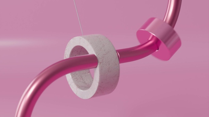 一个粉红色的管子和一个环在一个令人满意的3d动画的弦上