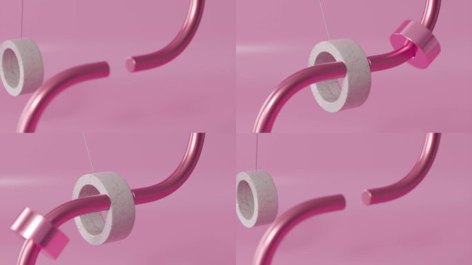 一个粉红色的管子和一个环在一个令人满意的3d动画的弦上