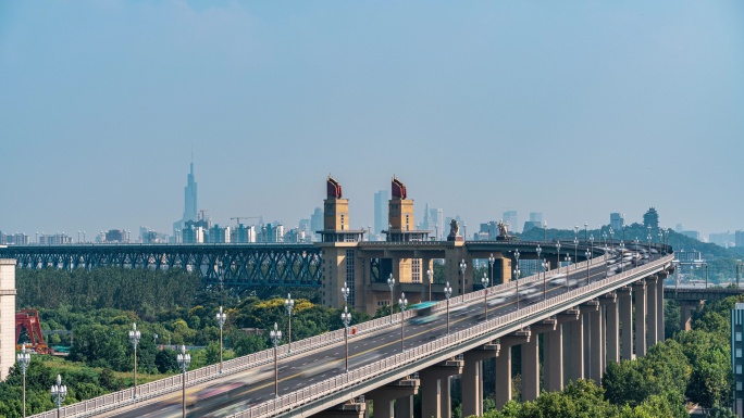 南京长江大桥日景车流延时