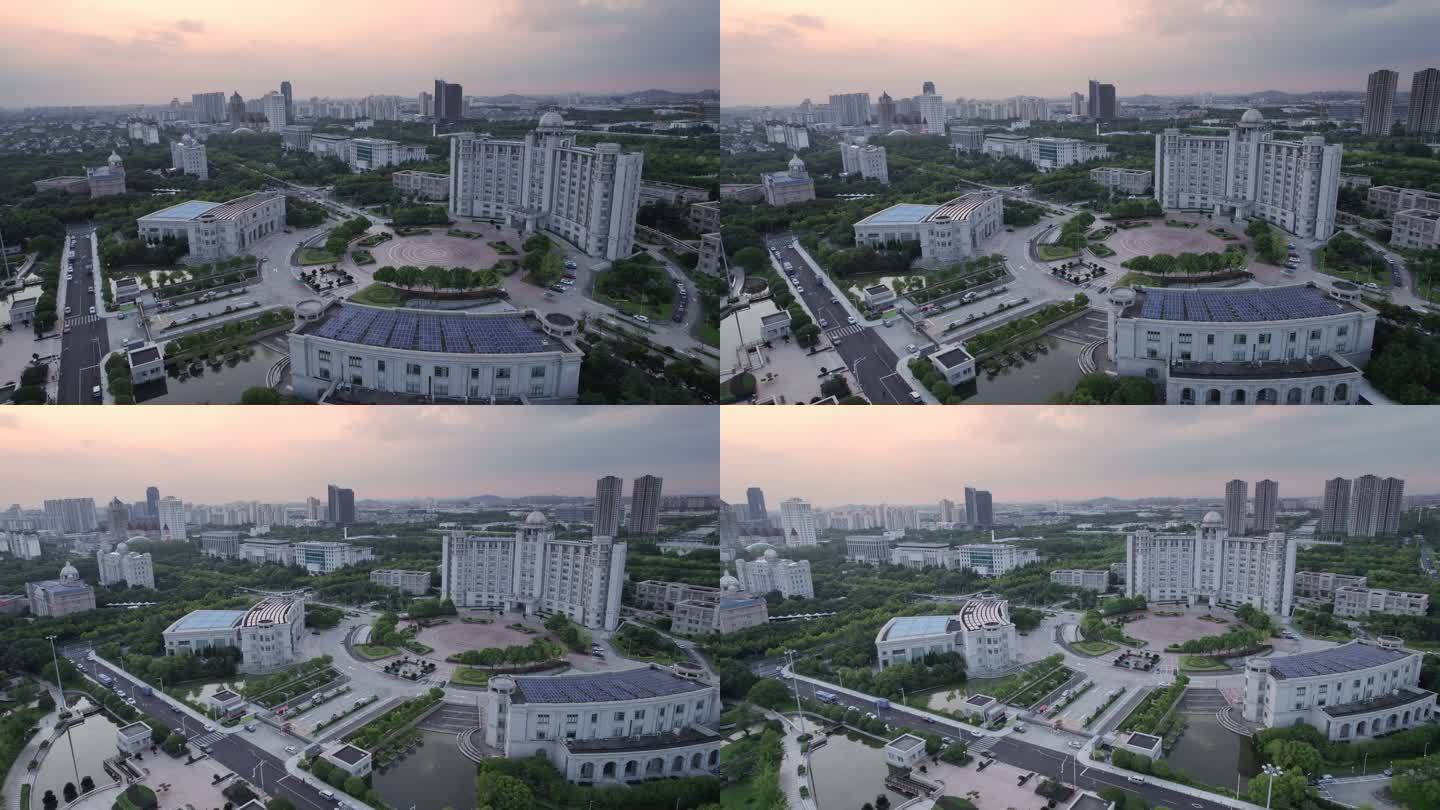 航拍上海松江区人民政府建筑全景