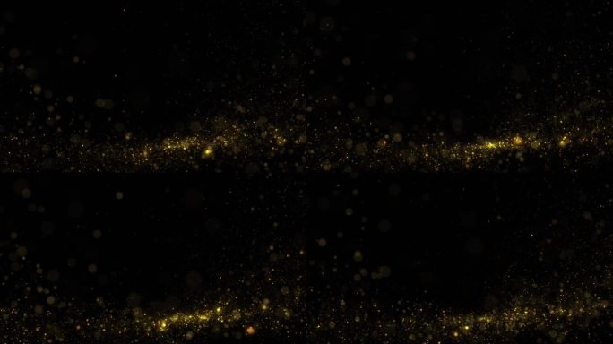 闪烁模糊金色环点粒子运动散景在干净的黑色复制空间动画背景。
