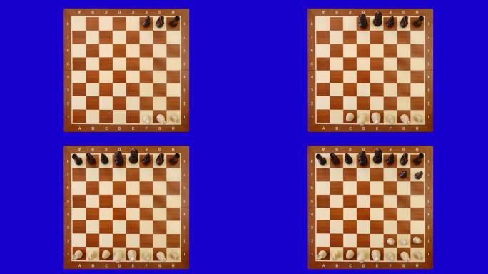 在棋盘上排列棋子的俯视图，停止运动。棋局一开始，视频就上了chromakey