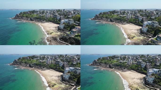 法国布列塔尼第纳尔无人机航拍海滩和豪宅