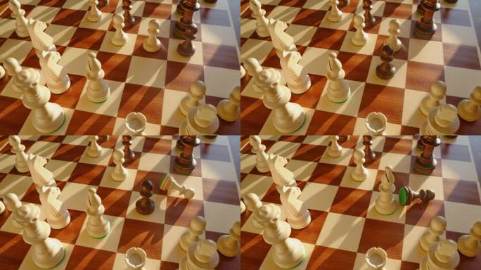 在国际象棋中，当白兵被敌方黑兵捕获时，停止动作。在象棋比赛中在过道上夺取一个棋子