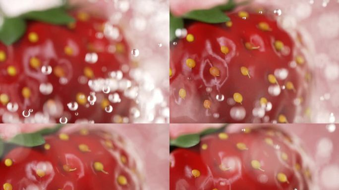 水中草莓水果气泡动画特写素材