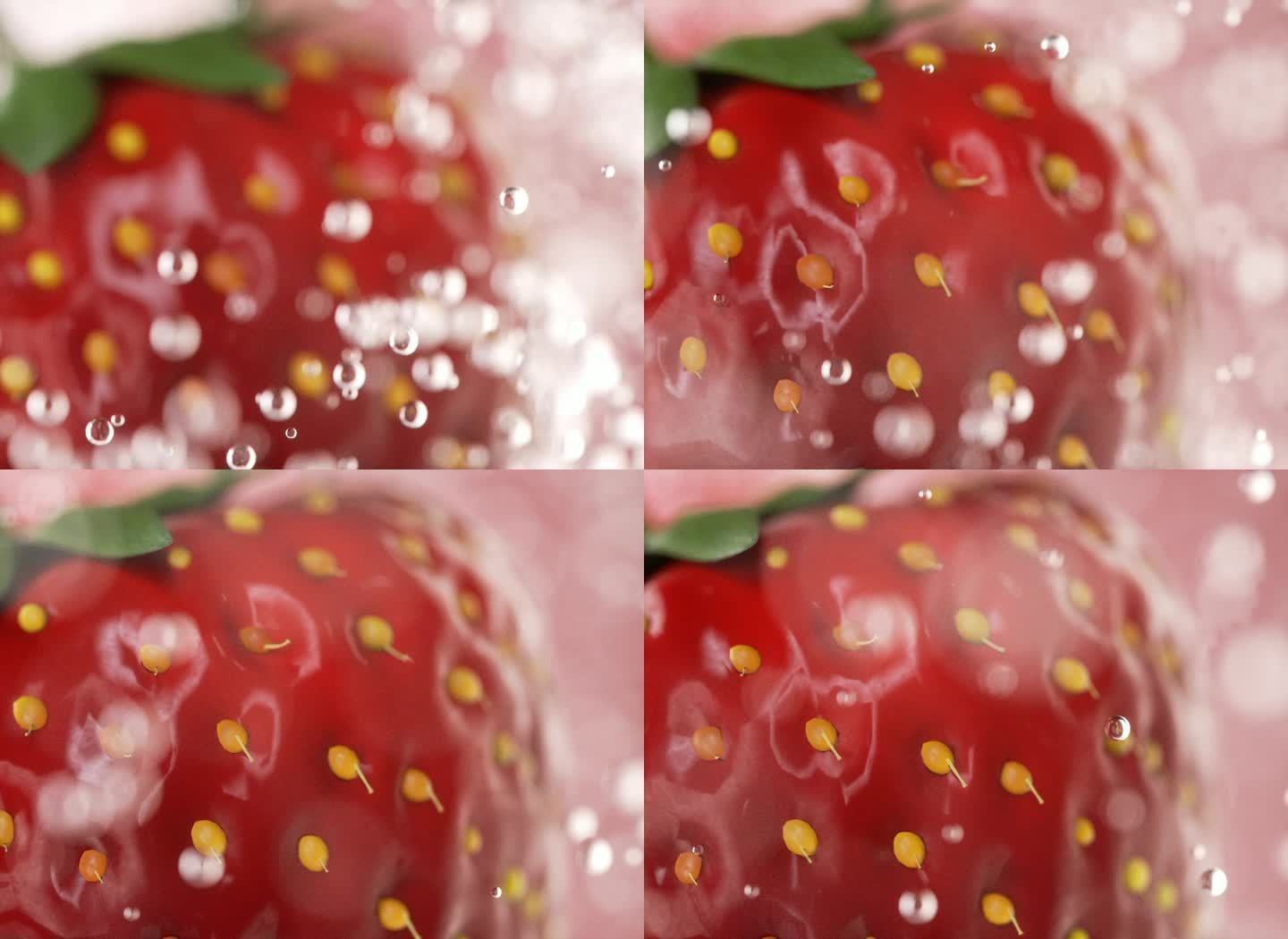 水中草莓水果气泡动画特写素材