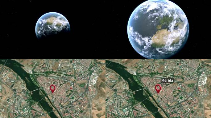 msamrida城市地图从太空到地球缩放，西班牙