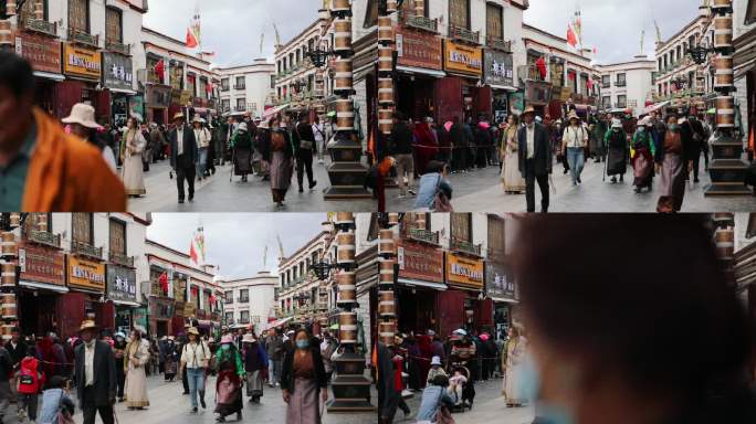 西藏旅行拉萨大昭寺八廓街人流藏族建筑