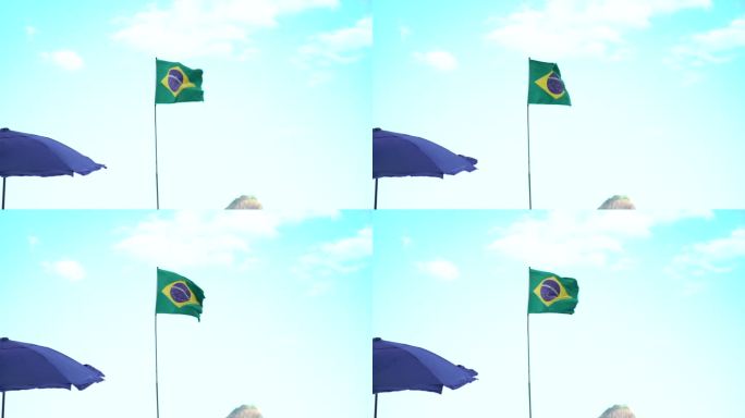 风景秀丽的甜面包山和巴西国旗