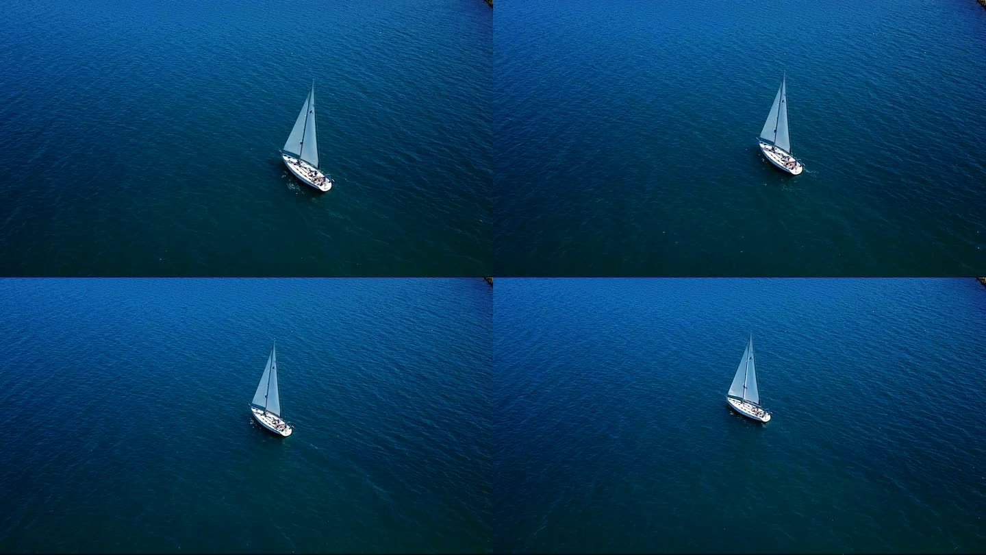 鸟瞰图-在公海上航行的游艇