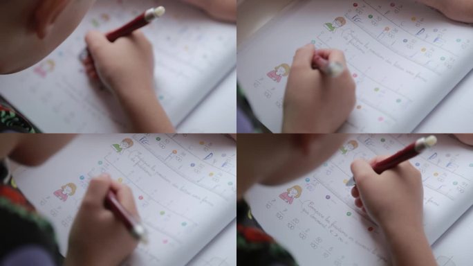 Сlose-up是10-11岁的学生在数学练习册中执行任务的视频